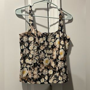 Floral Cotton-Blend Squareneck Corset Top